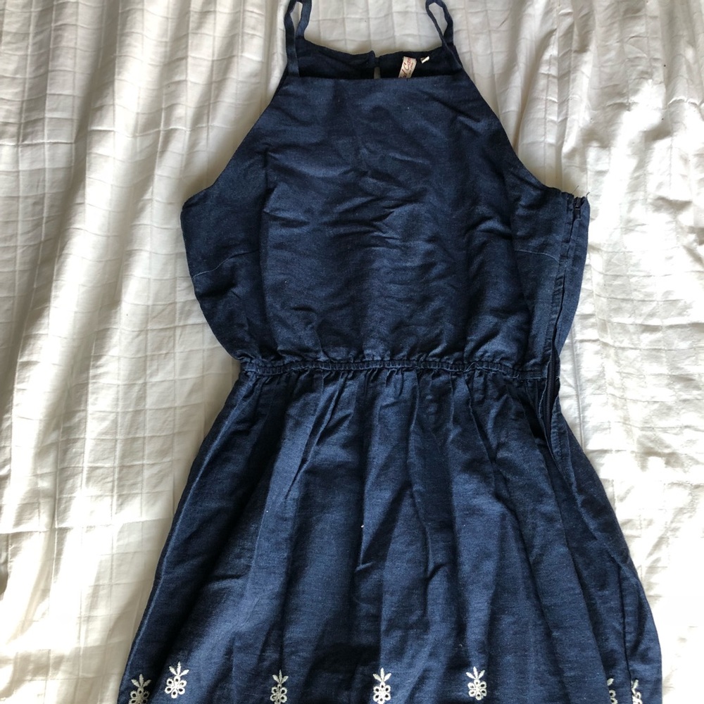 Blue jean embroidered halter top dress - Picture 2 of 6